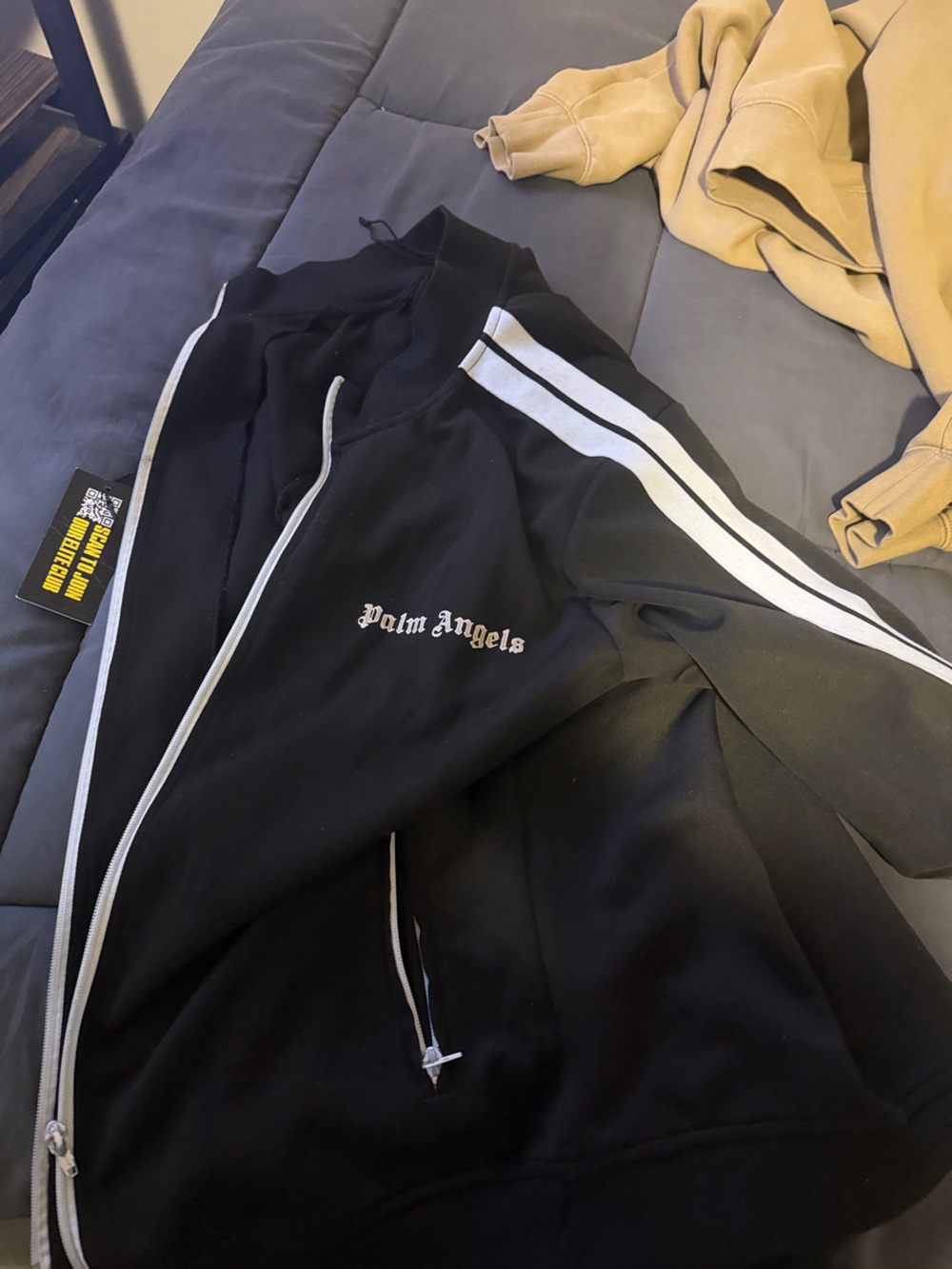 Palm Angels Black Track Jacket with White Stripe Accents - Picture 1 of 2